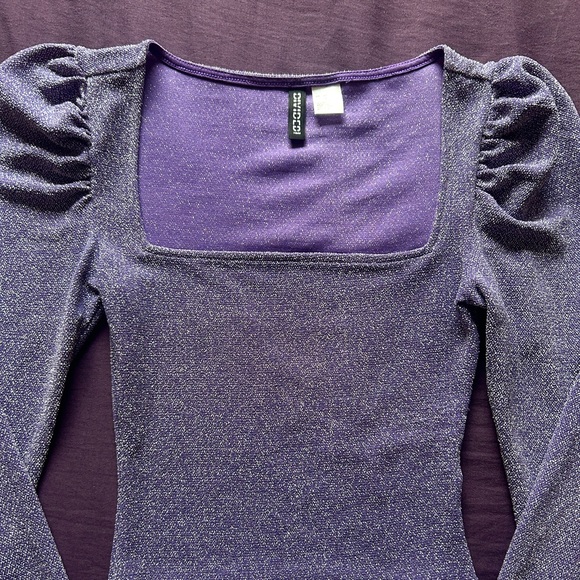 H&M Purple Long Sleeved Puffed Crop Top - Picture 4 of 7